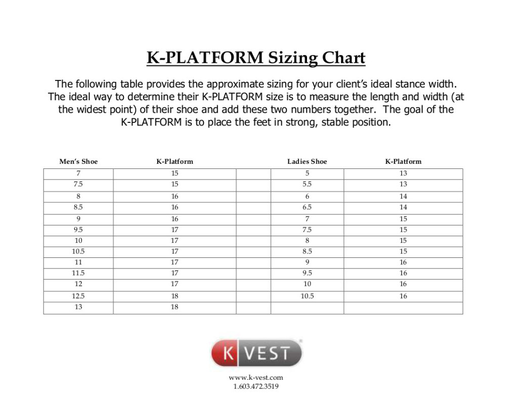 K-Platform Width Sizing Chart 2 - K MOTION